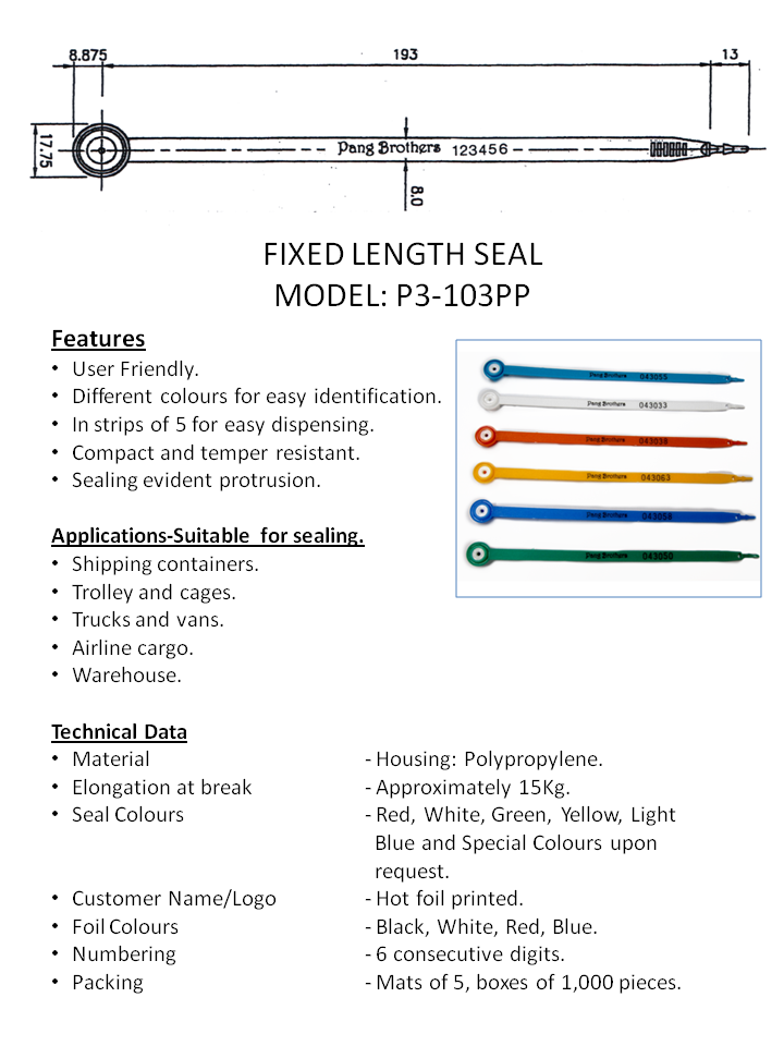 FIXED LENGTH SEAL - MODEL: P3-103PP